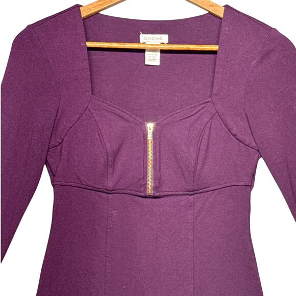 Cache Vintage  90s Y2K Plum Purple Square Neck Corset 3/4 Sleeve Top Women XS - Picture 2 of 6